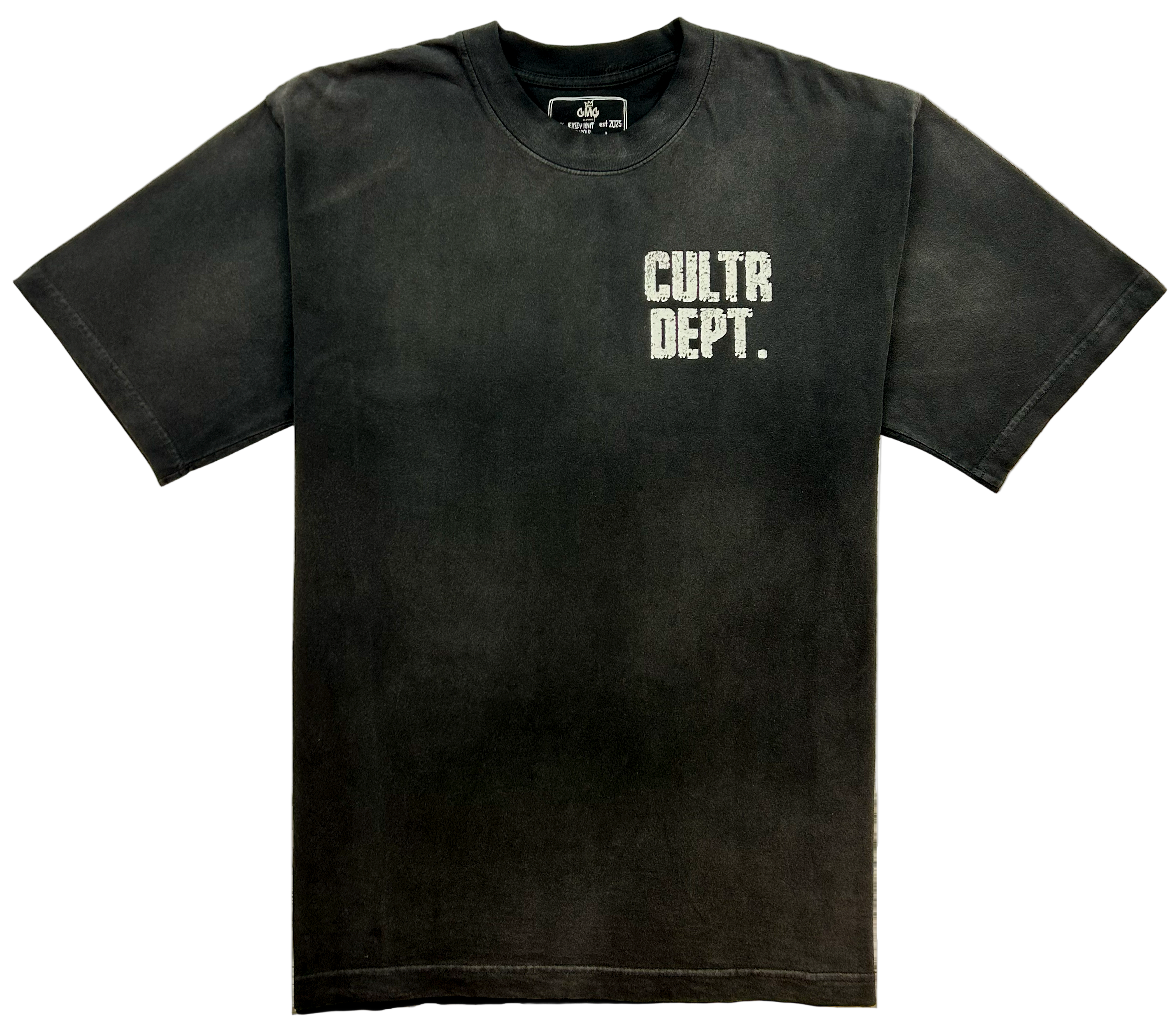 Black t-shirt with 'CULTR DEPT.' text on a white background