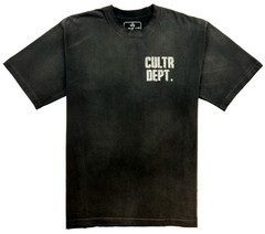 Black t-shirt with 'CULTR DEPT.' text on a white background