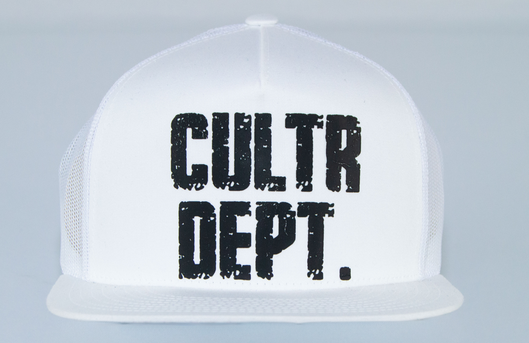White cap with 'CULTR DEPT.' text on a light gray background