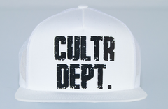 White cap with 'CULTR DEPT.' text on a light gray background