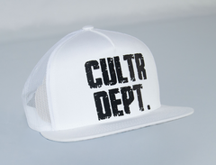 White cap with 'CULTR DEPT.' text on a light gray background
